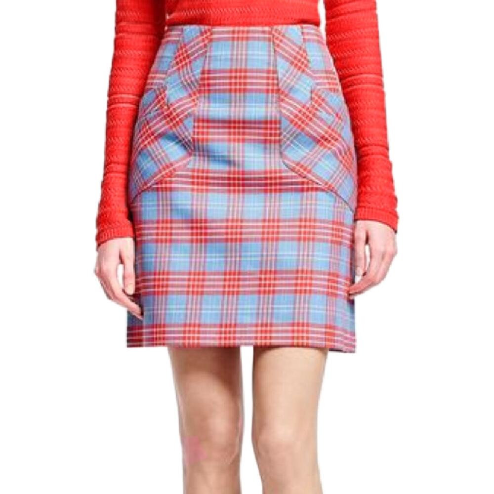 Brooks Brothers Plaid Mini Skirt Size 4 Blue Red Italian Cotton Pockets Zip